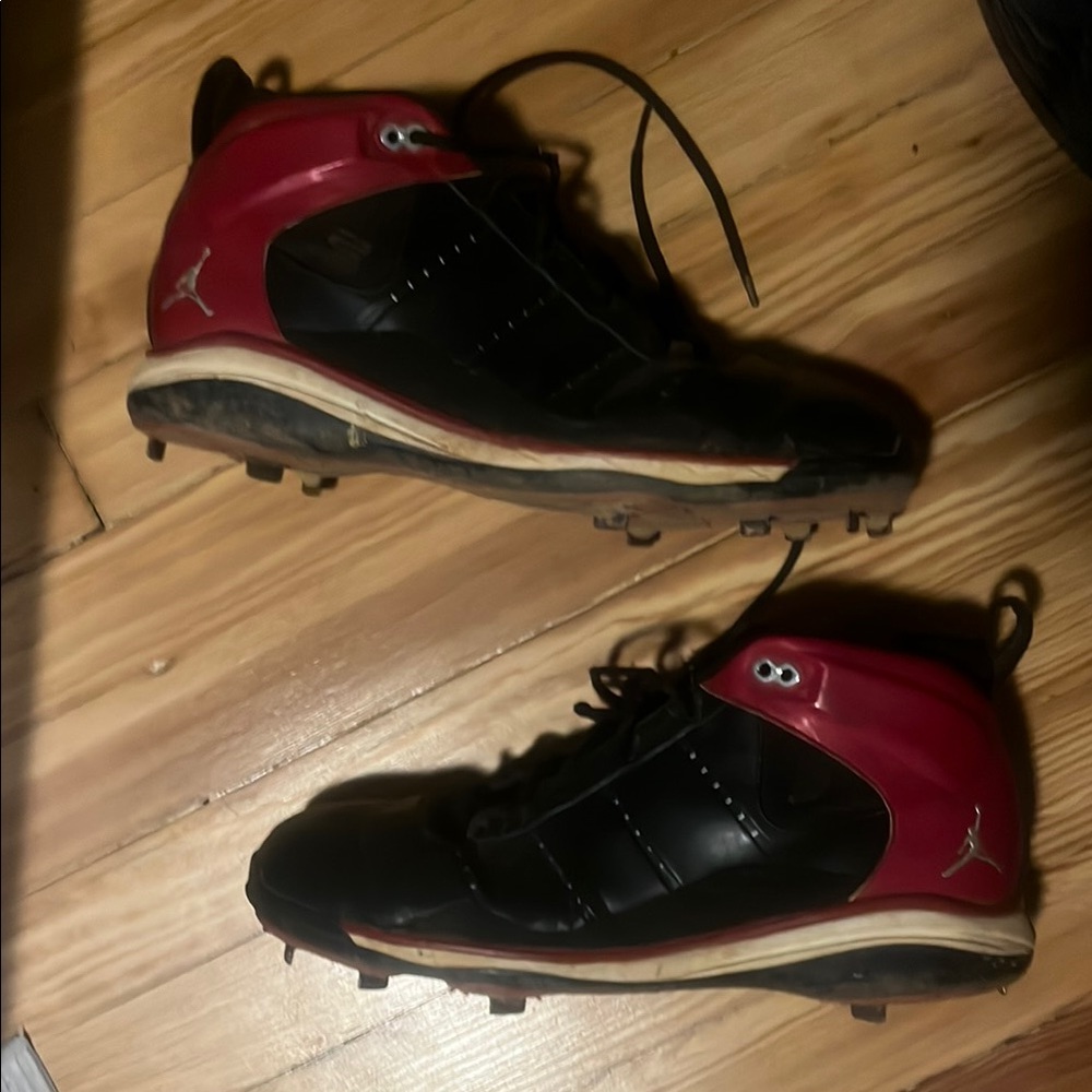 13.5 Black and Red Jeter / Jordan Baseball Metal Spikes / Cleats